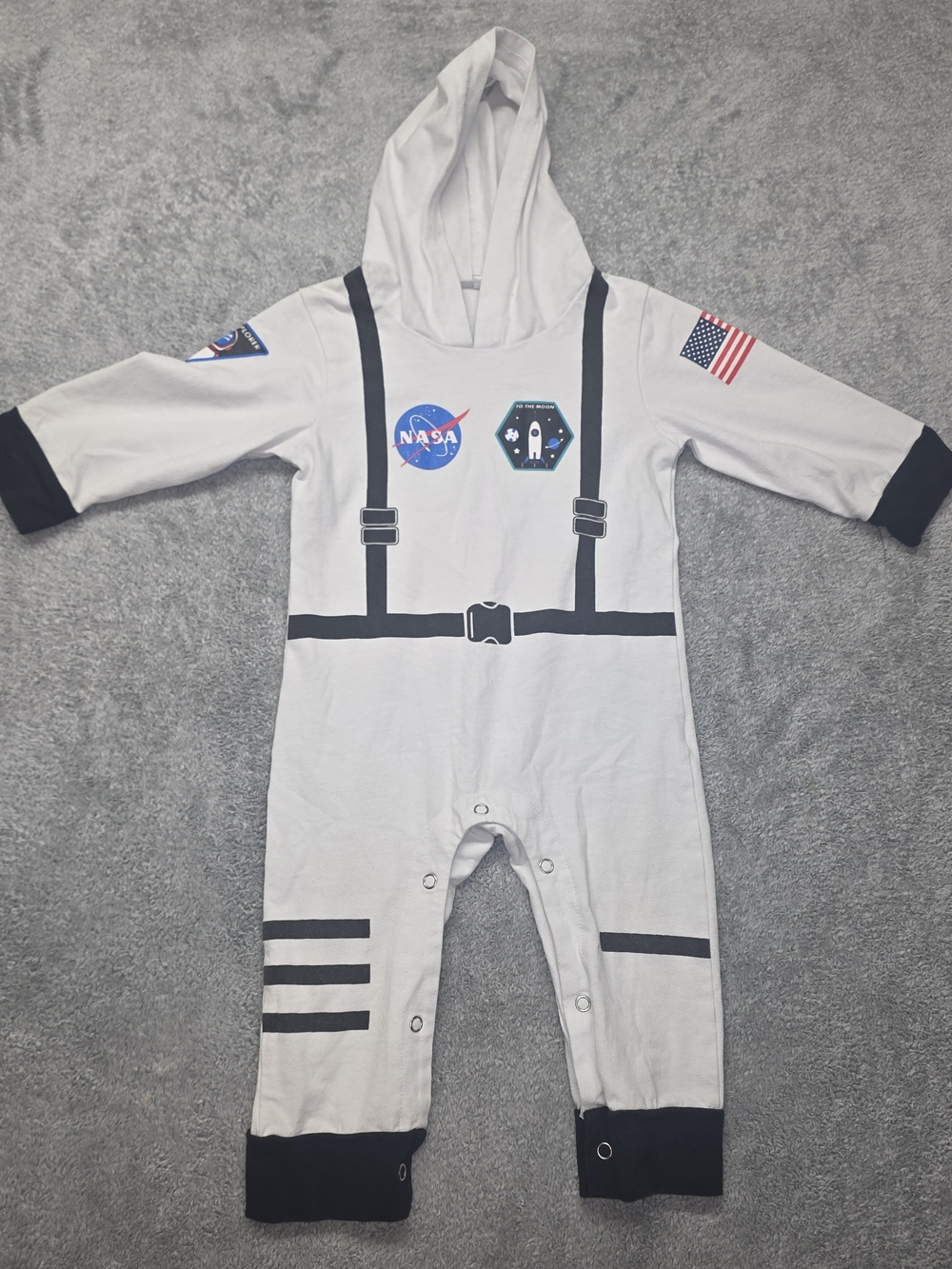 NASA Infant Astronaut Hoodie Romper Costume in White 12m